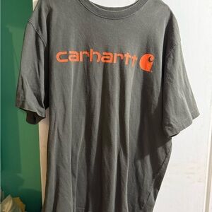 Carhartt Men's Dark Gray T-Shirt with Orange Logo